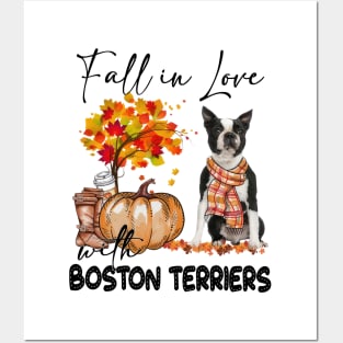 Black Boston Terrier Fall In Love Scarf Posters and Art